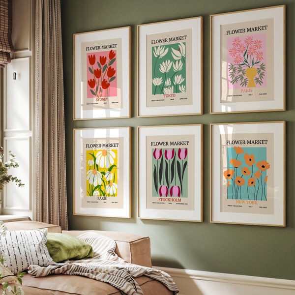 Blumenmarkt 6er Set, Galerie Wand Set, Blumenmarkt Druck, Botanische Wandkunst, Blumen Poster Set, Blumenmarkt Poster, Digitaldrucke