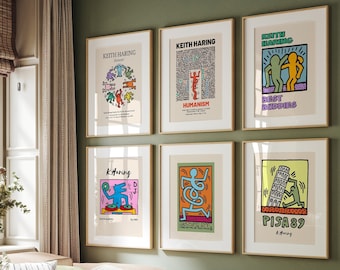 Ensemble de 6 estampes de Keith Haring, ensemble de mur de galerie, affiche de Keith Haring, ensemble d'impression d'exposition, impression de Keith Haring, téléchargement numérique, affiche de musée