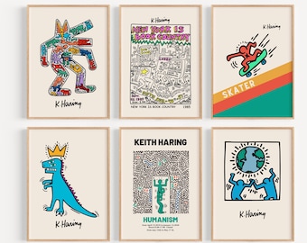 Keith Haring Set of 6 Prints, Gallery Wall Set, Exhibition Poster, Keith Haring Poster Set, Museum Poster, Printable Wall Art, Home Decor
