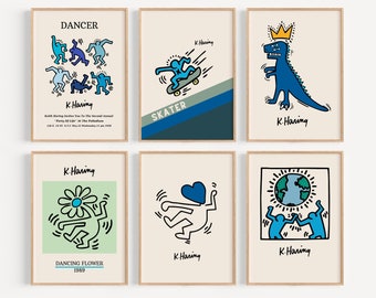 Set van 6 Keith Haring Prints, Gallery Wall Set, Keith Haring Poster, Tentoonstelling Print Set, Keith Haring Print, DIGITALE DOWNLOAD, Museum Po