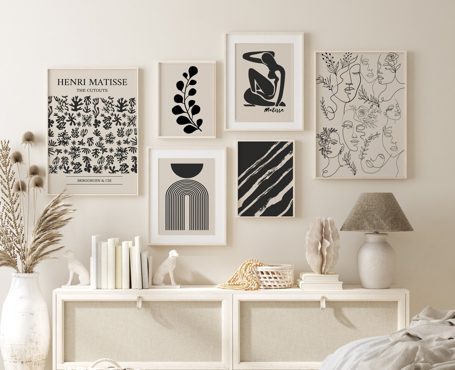 Black and Beige Wall Art Set of 6 Neutral Wall Art Gallery Etsy