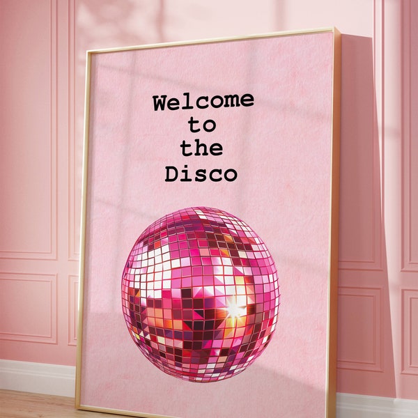 Welcome to the Disco Print Vintage Disco Ball Poster Aesthetic Wall Art Print Minimalist Dancing Decor Retro Art Digital Download