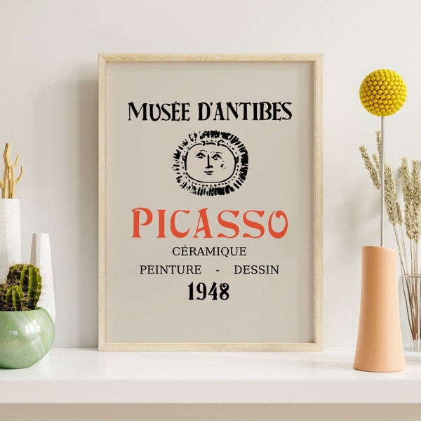 Affiche d'exposition PICASSO, impression de galerie abstraite, Art mural Picasso, Picasso photo Art contemporain, Musée Antibes Dessin 1948