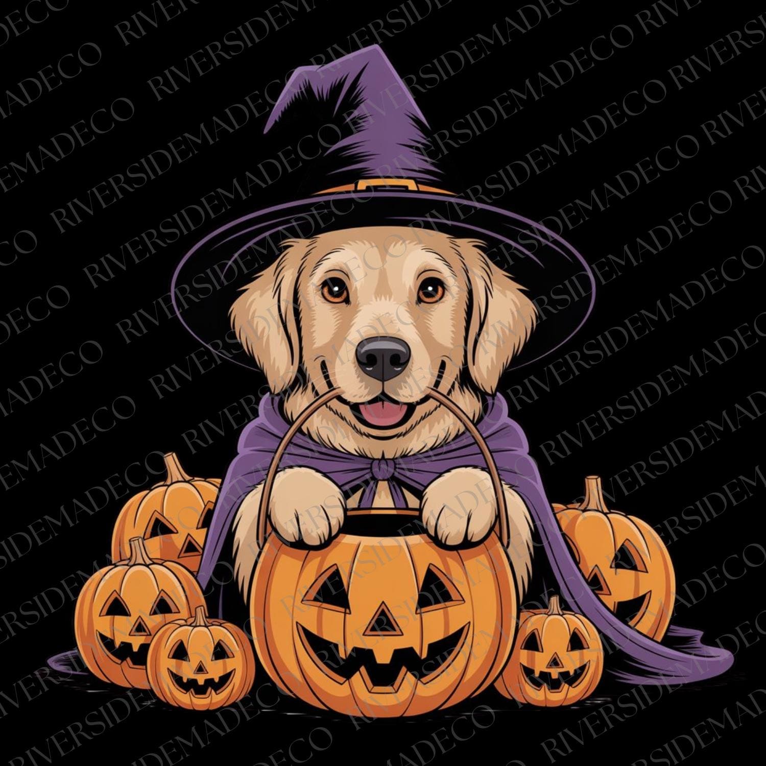 Halloween Dog PNG - Witch Golden Retriever With Pumpkins | Fall DTF ...