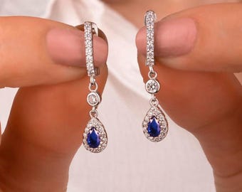 Sterling Silber Saphir Tropfen Ohrringe: Eleganter September Geburtsstein