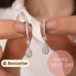 Silver Teardrop Crystal Bridal Earrings, Wedding Jewellery Brides Bridal Bridesmaid Earrings, Long Statement Drop Earrings, Mothers Day Gift