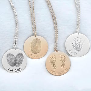 Personalized Fingerprint, Handprint, Footprint or Baby Print Necklace - Custom Keepsake Pendant - Memorial Jewelry - Gift for Her or Him