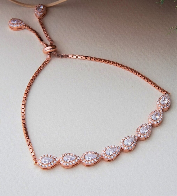 Sterling Silver Teardrop CZ Bracelet: Adjustable Crystal Tennis