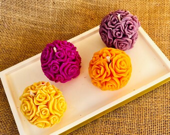 Rose Ball Candle – Sculpted Floral Soy Wax Home Decor, Lychee Peony Scent