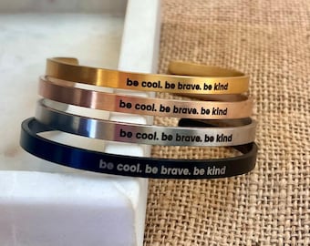 Inspirational Cuff Bracelet | Kind Brave Cancer Ribbon, Unisex Jewelry