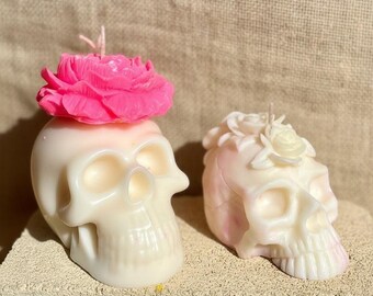 Floral Skull Candle