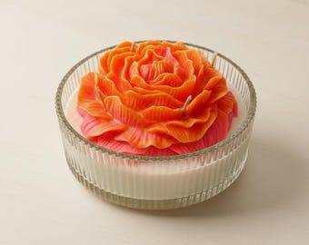 Large Peony Flower Candle – Sculpted Soy Wax Floral Home Décor
