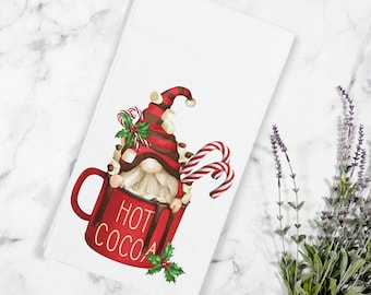 Christmas Hot Cocoa Gnome Tea Towel, Gnome Tier Tray, Gnome Tea Towel, Farmhouse Christmas, Christmas Kitchen Decor, Hot Cocoa Bar Decor