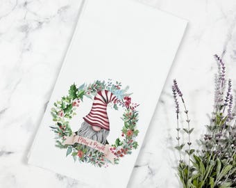 Merry & Bright Gnome Christmas Tea Towel, Gnome Tier Tray, Gnome Tea Towel, Farmhouse Christmas, Christmas Kitchen Decor, Coffee Bar Decor