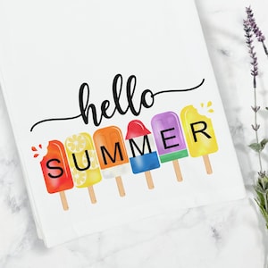Hello Summer Popsicle Tea Towel, Popsicle Tea Towel, Tea Towel, Farmhouse Kitchen, Summer Tea Towel, Lemon Tea Towel, Summer Popsicle Towel