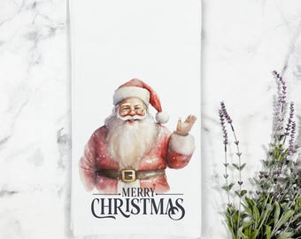 Merry Christmas Santa Kitchen Tea Towel, Christmas Kitchen Decor, Small Christmas Gift, Vintage Santa, Santa Decor, Santa Claus Tea Towel
