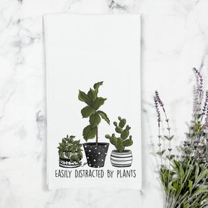 Easily Distracted by Plants Houseplant Kitchen Tea Towel, Plant Kitchen Towel, Houseplant towel, Plant Lover Gift, Plant Tea Towel