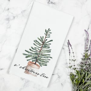 O&#39; Christmas Tree Kitchen Tea Towel, Farmhouse Christmas, Christmas Kitchen Decor, Fir Tree Tea Towel, Rustic Tree Tea towel, Christmas Tree