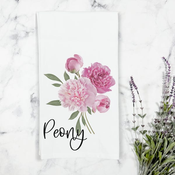 Peony Flower Kitchen Tea Towel, Spring Tea Towel, Kitchen Gift, Gift for Gardener, Kitchen Decor, Floral Dish Towel, Wildflower Tea Towel