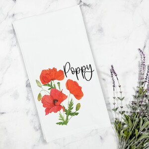 Poppy Flower Kitchen Tea Towel, Spring Tea Towel, Kitchen Gift, Gift for Gardener, Kitchen Decor, Floral Dish Towel, Wildflower Tea Towel