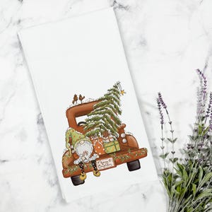 Christmas Truck Gnome Tea Towel, Christmas Gnome Tea Towel, Gnome Decor, Tier Tray Decor, Christmas Tea Towel, Vintage Truck Towel