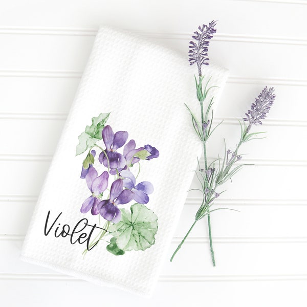 Violet Flower Waffle Weave Tea Towel 16x24", Spring Tea Towel, Kitchen Gift, Gift for Gardener, Kitchen Decor, Floral Dish Towel, Wildflower