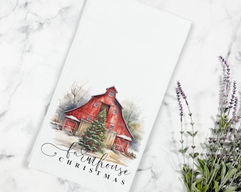 Farmhouse Christmas Barn Kitchen Tea Towel, Farmhouse Christmas, Christmas Kitchen Decor, Hostess Gift, Farmhouse Kitchen, Christmas on Farm