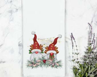 Christmas Santa Reindeer Gnome Dish Tea Towel, Christmas Tea Towel, Santa Tea Towel, Reindeer Tea Towel, Gnome Dish Towel, Christmas Kitchen