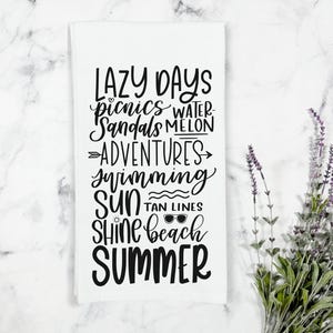 Summer Words Kitchen Tea Towel, Farmhouse Kitchen, Summer Tea Towel, Beach house Tea Towel, Beach Decor, Summer Tea Towel, Sun Sand Towel