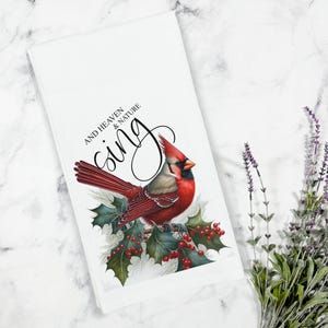 Heaven & Nature Sing Christmas Cardinal Kitchen Tea Towel, Holiday Gift, Christmas Kitchen Decor, Cardinal Gift, Bird Kitchen Decor