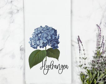 Blue Hydrangea Flower Kitchen Tea Towel, Spring Tea Towel, Kitchen Gifts,Gardener Gift, Kitchen Decor, Floral Dish Towel,Hydrangea Tea Towel