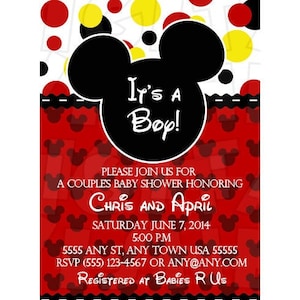 Mickey Mouse It's a boy baby shower invitation and thank you note image personalized png digital file sublimation print