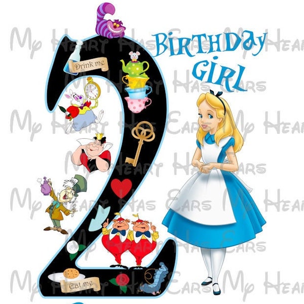 Alice au pays des merveilles Anniversaire fille N’IMPORTE QUEL NOM AGE image png fichier numérique sublimation impression Waterslide t-shirt design