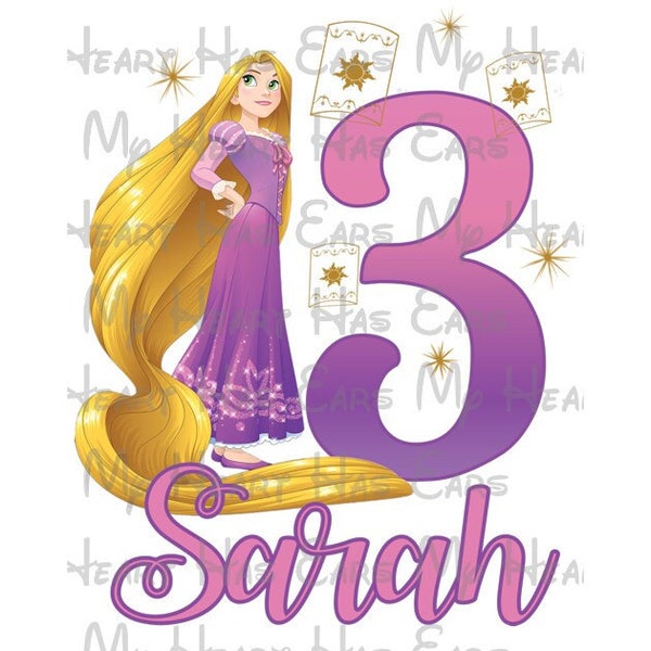 Rapunzel Tangled Birthday girl N'IMPORTE QUEL NOM NUMÉRO image png fichier numérique impression par sublimation Waterslide tshirt design