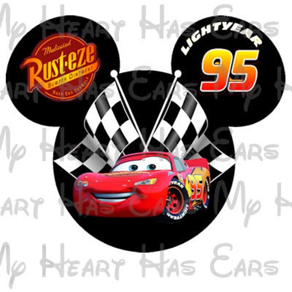 Lightning McQueen Mickey Mouse head ears #2 image png digital file sublimation print Waterslide tshirt design