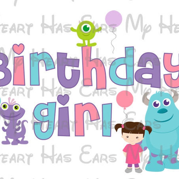 Monsters Inc birthday girl image png digital file sublimation print Waterslide tshirt design