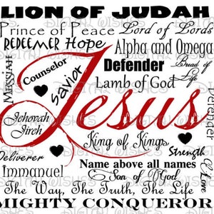 The names of Jesus image png digital file sublimation print Waterslide tshirt design