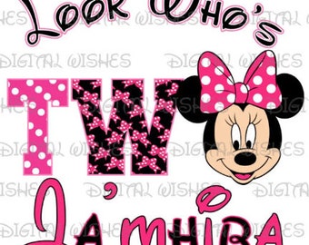 Look Who's Two Minnie Mouse birthday image personalized png clipart digital file sublimation print Waterslide tshirt design