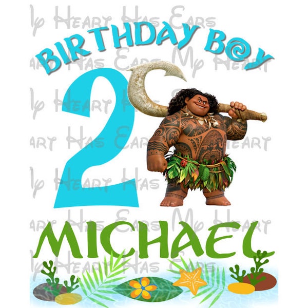 Maui from Moana Birthday image ANY NAME NUMBER png digital file sublimation print Waterslide tshirt design