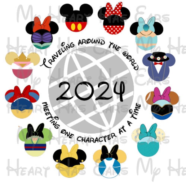 EPCOT 2024 Traveling around the world meeting one character at a time image png digital file sublimation print Waterslide t-shirt design