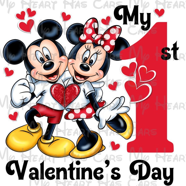 Mickey and Minnie Mouse My first Valentines Day hearts image png digital file sublimation print Waterslide t-shirt design