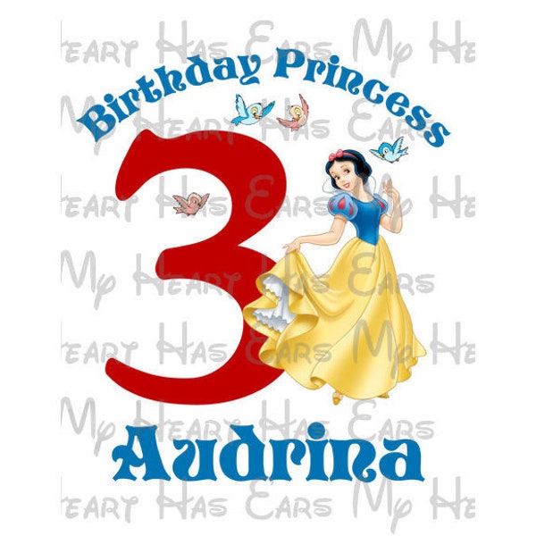 Snow White Birthday princess ANY NAME NUMBER image png digital file sublimation print Waterslide tshirt design