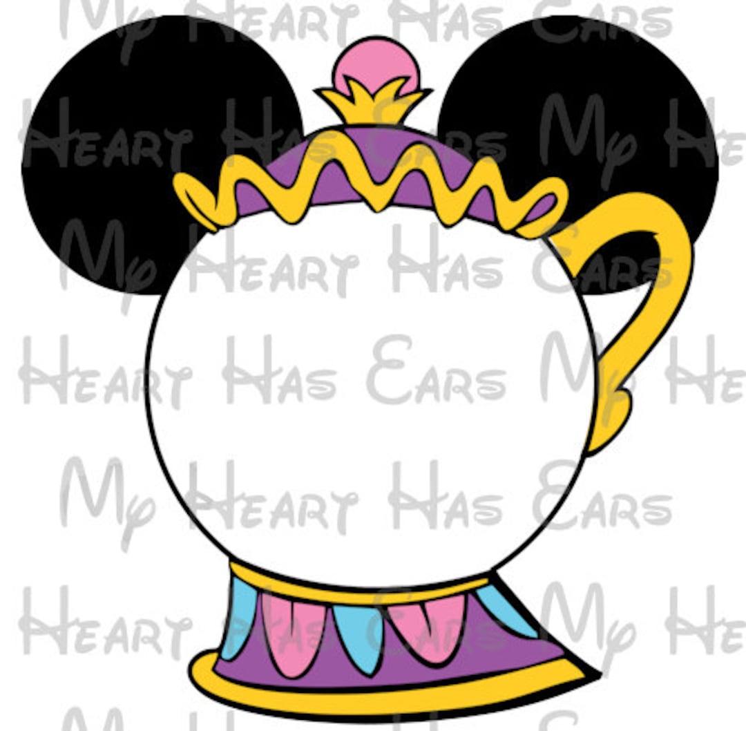 Mrs. Potts Tea Kettle Beauty and the Beast Mickey Minnie Mouse Head Ears Image Png Digital File