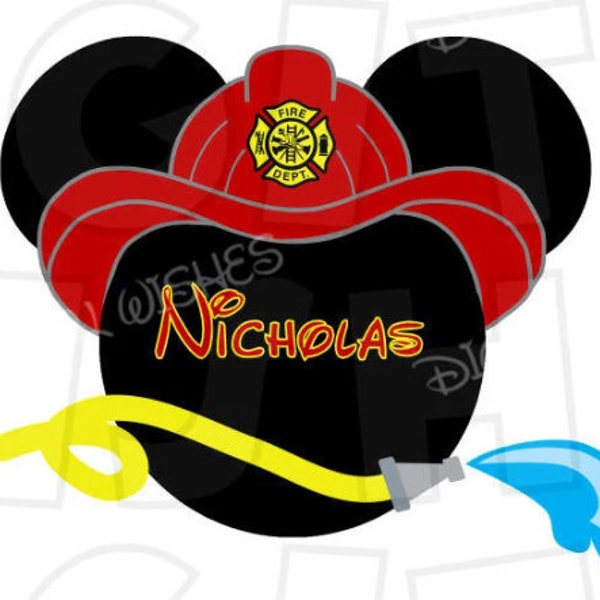 Firefighter Fireman Mickey Mouse head ears image png digital file sublimation print Waterslide tshirt design