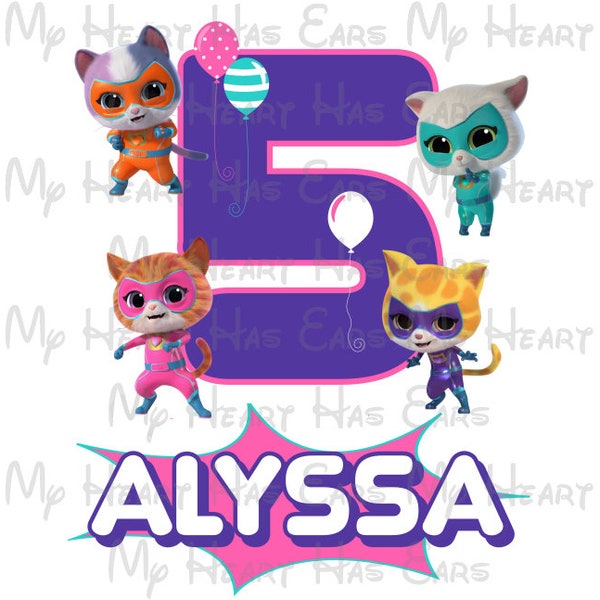 SuperKitties birthday image personalized ANY NAME NUMBER png digital file sublimation print Waterslide t-shirt design