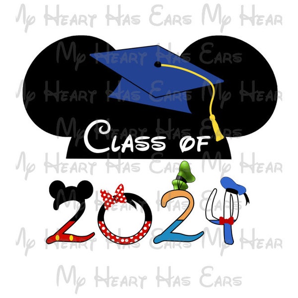 Class of 2024 Grad Graduate Mickey Mouse ears vacation image png digital file sublimation print Waterslide tshirt design