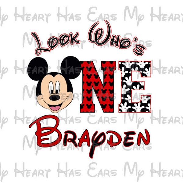 Look Who's One Mickey Mouse birthday image personalized png clipart digital file sublimation print Waterslide tshirt design