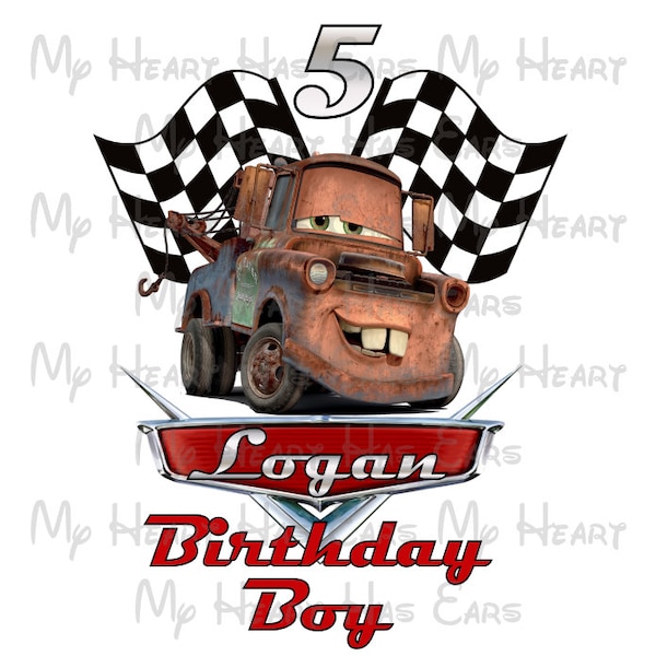 Cars Tow mater birthday image personalized ANY NAME NUMBER png digital file sublimation print Waterslide tshirt design