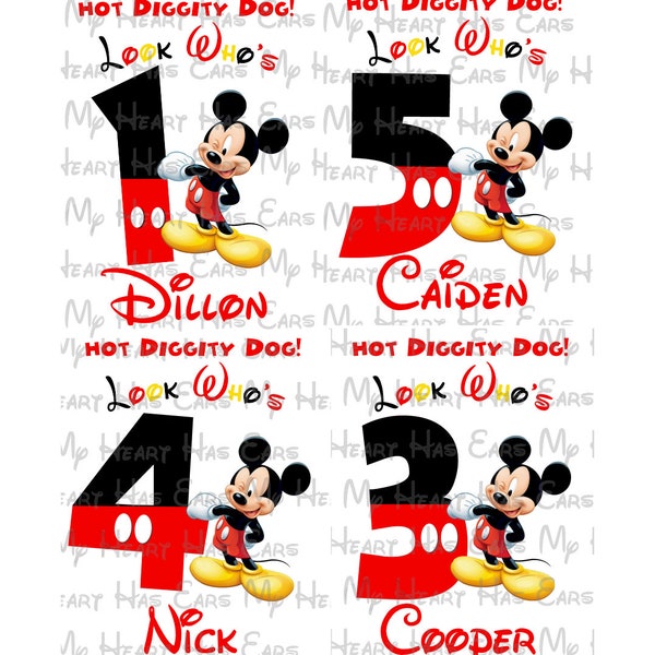 Mickey Mouse Hot Diggity Hund Geburtstag Bild JEDER NAME und Nummer personalisierte png digitale Datei Sublimationsdruck Waterslide T-Shirt-Design