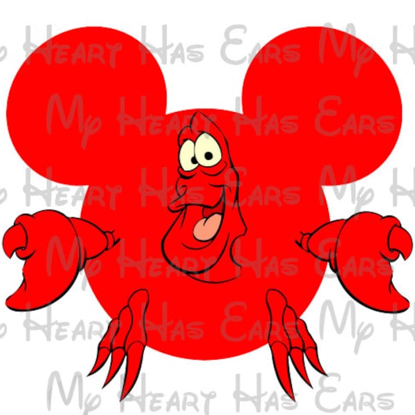 Sebastian crab Mickey Mickey Mouse head ears image png digital file sublimation print Waterslide tshirt design